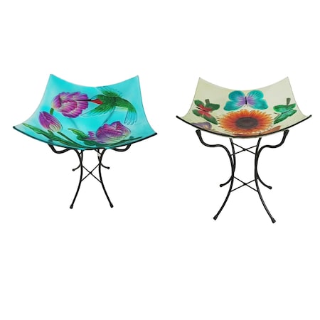 Meadowcreek Meadow Creek Assorted Glass 21 in. Square Hummingbird/Butterfly Bird Bath with Stand ZACG2GB6878